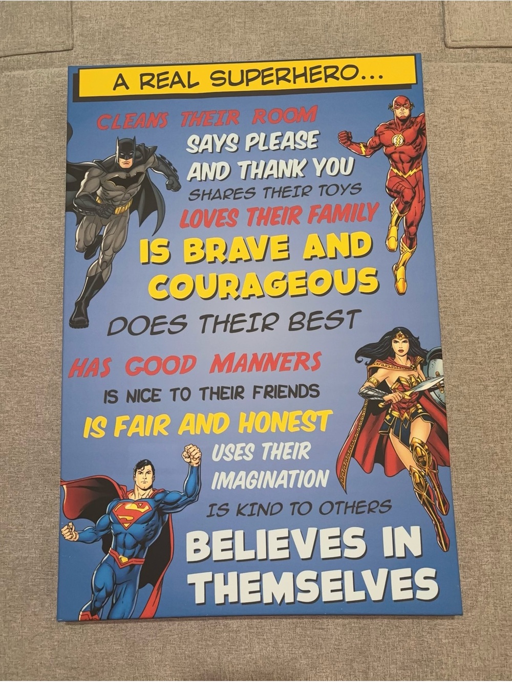 DC Comics Inspirational Superhero Poster - Blue, Yellow, Red 24x16 in